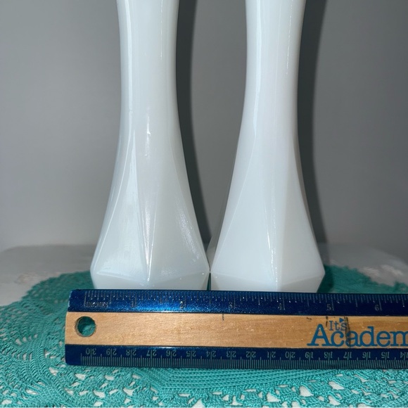 Vintage Milk Glass White Geometric Vases - Set‎ of 2 8.5 inches tall - Picture 3 of 9